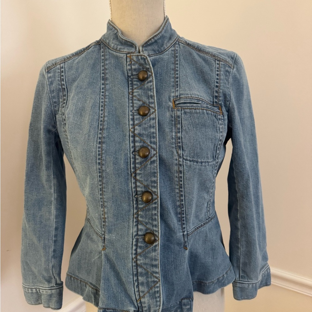 Loft Soldier Style Light Blue Denim Jean Jacket Coat Size 2